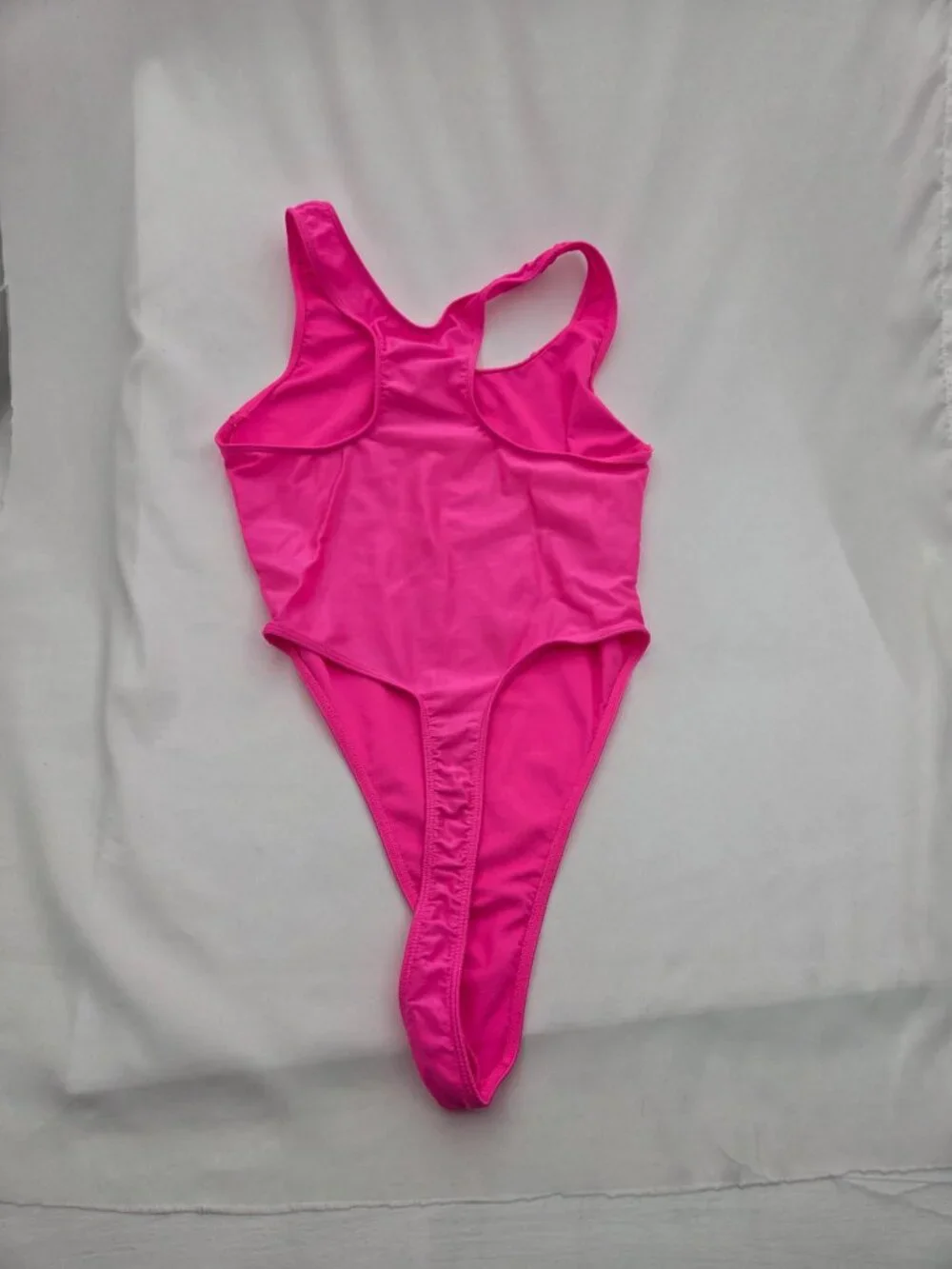 Vintage 80s Neon Pink High Cut Thong Bodysuit – Electric Retro S/M - Picture 3 of 5
